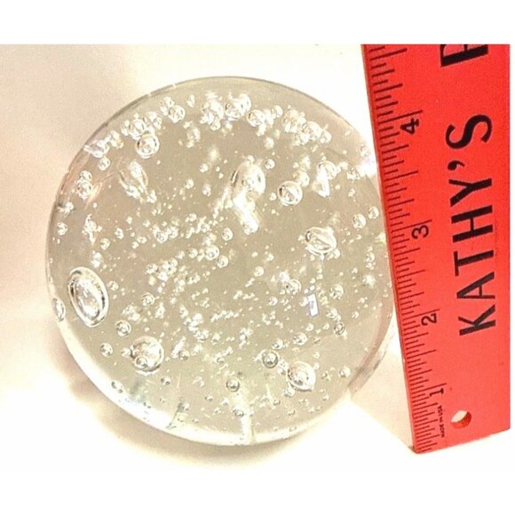 Clear Glass Paperweight With Bubbles Design - Round Shape - 3.75 Inches Diameter - Picture 4 of 10